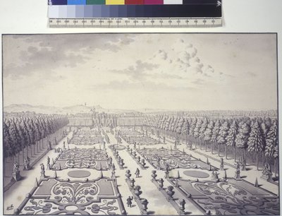 Página completa: vista de los jardines del Palacio Liechtenstein en Rossau de Salomon Kleiner