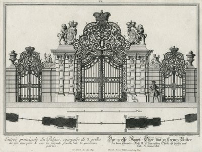 Planta y alzado de la puerta de entrada principal de Salomon Kleiner
