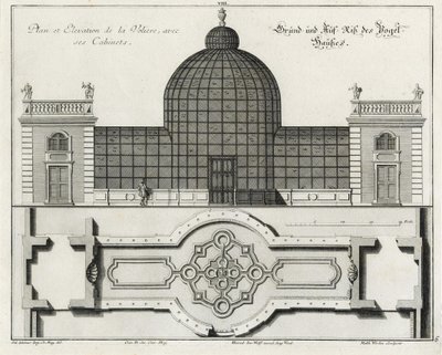 Planta y alzado de la pajarera del "Jardincito" de Salomon Kleiner