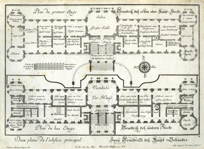 Plano de la planta baja y de la planta principal del castillo superior de Salomon Kleiner