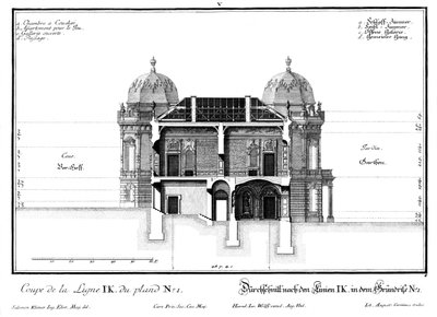 Sección a través del ala lateral occidental de dos pisos de Salomon Kleiner