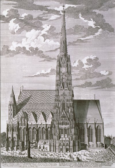 Vista de la Catedral de San Esteban, Viena, grabado por George-Daniel Heumann (1691-1759) de Salomon Kleiner
