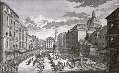 Vista de una procesión en el Graben grabada por Georg-Daniel Heumann (1691-1759) de Salomon Kleiner