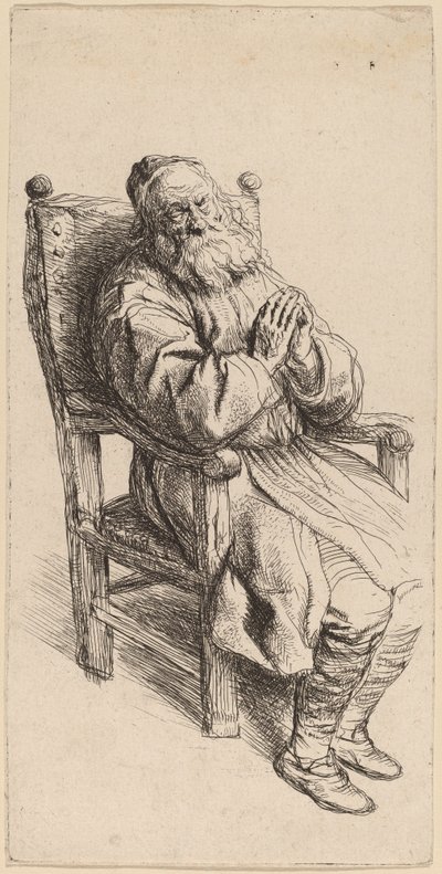 Viejo durmiendo en un sillón de Salomon Koninck
