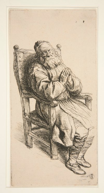 Viejo durmiendo en un sillón de Salomon Koninck