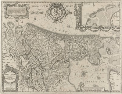 Mapa topográfico de Holanda Comitatus Hollandiae (título sobre el objeto) de Salomon Rogiers