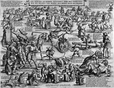Ghy borgers en boeren aenschout hier met verblyden hoe die helden van waert een doden roch bestryden de Salomon Savery