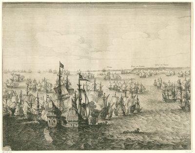 Batalla de Duins (placa izquierda), 1639 de Salomon Savery