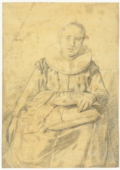 Retrato de una mujer sentada con un cuello rígido plisado de Salomon de Bray