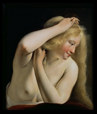 Joven mujer peinando su cabello de Salomon de Bray