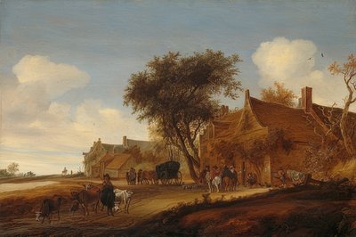 Una taberna del pueblo con diligencia de Salomon van Ruisdael or Ruysdael