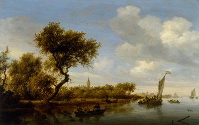 Paisaje fluvial con una iglesia en la distancia, c.1655-1660 de Salomon van Ruisdael or Ruysdael