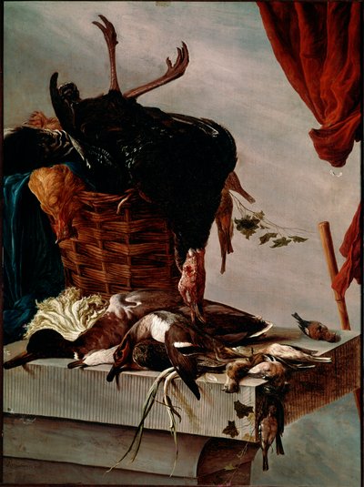 Naturaleza muerta con pavo. Pintura de Salomon Van Ruysdael o Ruisdael (1600-1670) 1661. París, Museo del Louvre de Salomon van Ruisdael or Ruysdael
