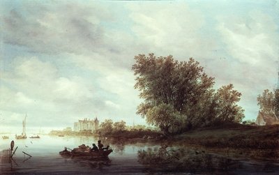 Paisaje Fluvial Boscoso con un Castillo de Salomon van Ruisdael or Ruysdael