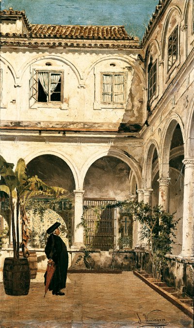 El padre Salabot en el claustro del Monasterio de San Francisco de Cádiz de Salvador Viniegra y Lasso de la Vega