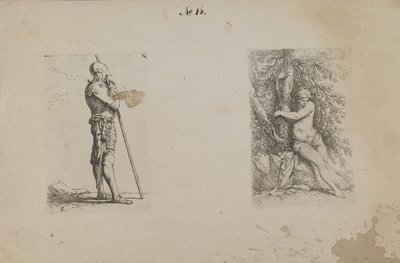 (Figurine Series) Hombre blindado, con lanza en la mano de Salvator Rosa