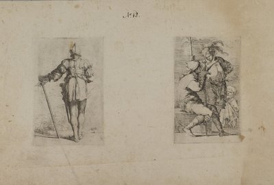 (Serie de figuras) Espalda del hombre con casco, de pie de Salvator Rosa