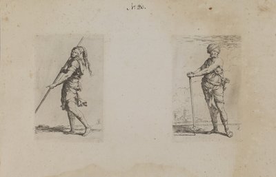 (Serie de figuras) Hombre con sombrero de plumas, vista lateral de Salvator Rosa