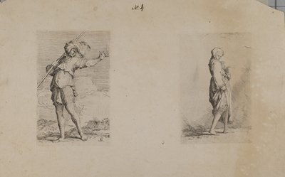 (Serie de figuras) Hombre de pie con tocado de plumas de Salvator Rosa