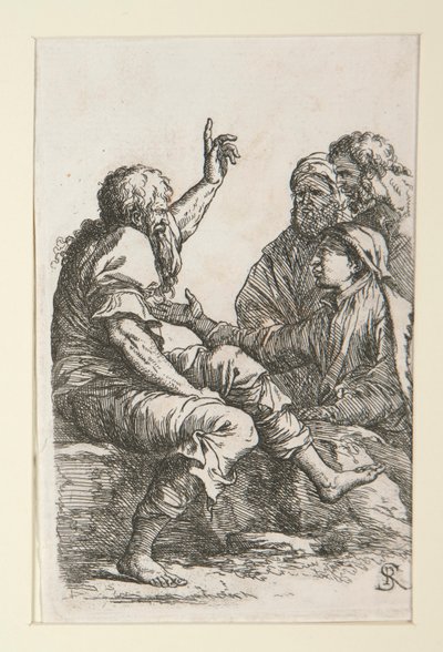 Un anciano hablando con tres hombres de Salvator Rosa