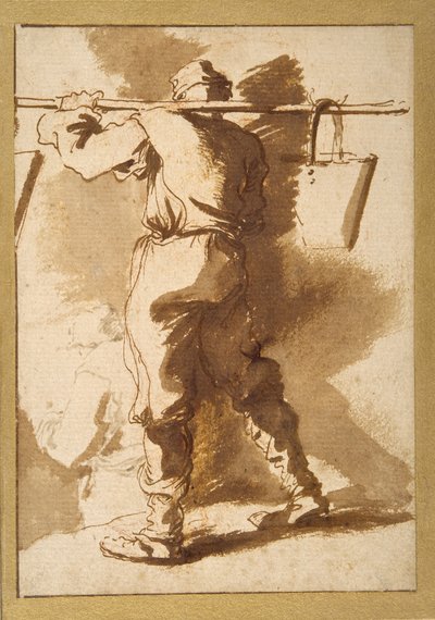 Vista trasera de un aguador, otra figura más allá de él de Salvator Rosa