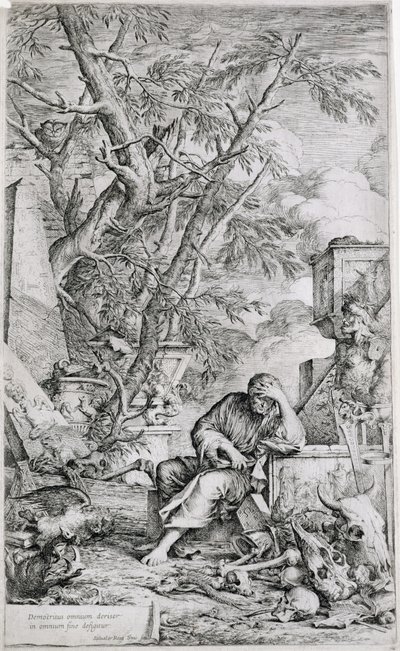 Demócrito en Meditación (grabado) de Salvator Rosa