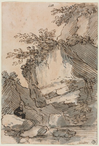 Figures by a Rocky Pool de Salvator Rosa