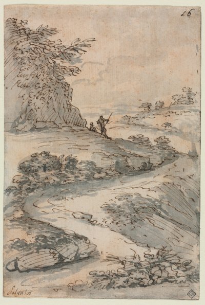 Figuras en un camino sinuoso, mediados del siglo XVII de Salvator Rosa