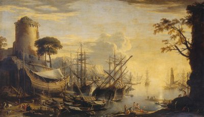 Puerto al atardecer de Salvator Rosa