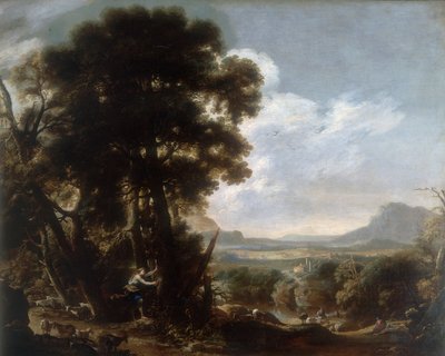 Hermina talla el nombre Tancredi en un árbol, conservado en la Galleria Estense en Módena de Salvator Rosa