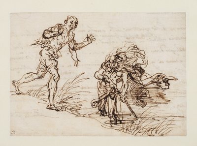 Mercurio y el leñador deshonesto (anverso), c.1655-1659 (pluma y tinta marrón sobre papel verjurado) de Salvator Rosa