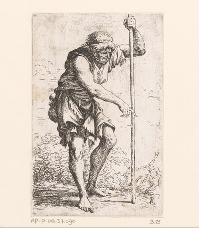 Viejo con un palo Figuras pequeñas (título de la serie) Figurilla (título de la serie) de Salvator Rosa