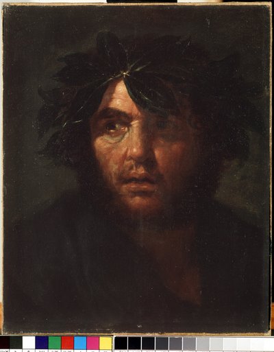 ""Retrato de un hombre con una corona de laurel"" Pintura de Salvator (Salvatore) Rosa (1615-1673) Museo Estatal de Arte M. Ciurlionis, Kaunas de Salvator Rosa