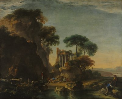 Ruinas en un paisaje rocoso, c.1640 (óleo sobre lienzo) de Salvator Rosa