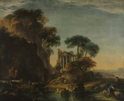 Ruinas en un paisaje rocoso, c. 1640 de Salvator Rosa