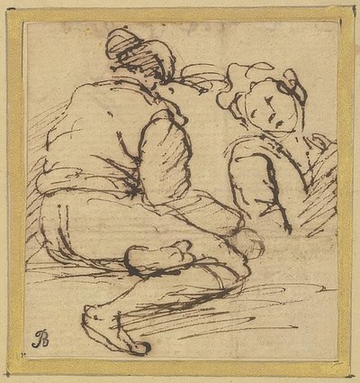 Hombre sentado y figura media de Salvator Rosa