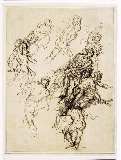 Bocetos de figuras masculinas moviéndose vigorosamente hacia la derecha de Salvator Rosa