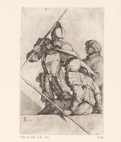 Dos soldados y una figura con turbante. Figuras pequeñas (título de la serie) Figurilla (título de la serie) de Salvator Rosa