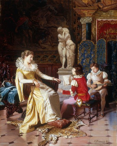 Isabella Orsini escuchando a los Hijos del Tasso, c.1897 de Salvatore Frangiamore