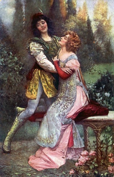 Literatura. Francesca da Rimini y Paolo Malatesta. Ilustración inspirada en S. Postiglione en: La Divina Comedia, de Dante Alighieri, República Checa, c.1910 (postal) de Salvatore Postiglione