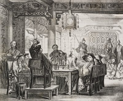 Un rico banquete chino, litografía de Salvatore Puglia del Poliorama Pittoresco, n 11, 19 de octubre de Salvatore Puglia