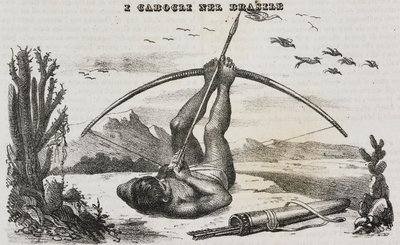 Hombre caboclo con arcos y flechas, Brasil, litografía de Salvatore Puglia de Poliorama Pittoresco, n 41, 18 de mayo de Salvatore Puglia