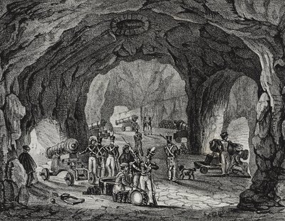 Cueva cerca del Peñón de Gibraltar, España, litografía de Salvatore Puglia de Poliorama Pittoresco, n 20, 24 de diciembre de Salvatore Puglia