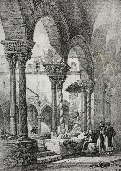 Claustro de la Iglesia de Santo Domingo, Palermo, litografía de Salvatore Puglia de Poliorama Pittoresco, n 11, 23 de octubre de Salvatore Puglia