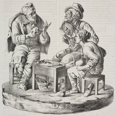 Zapatero en disputa, estatuillas de Giacomo Bongiovanni y Giuseppe Vaccaro, litografía de Salvatore Puglia de Poliorama Pittoresco, n 32, 18 de marzo. de Salvatore Puglia