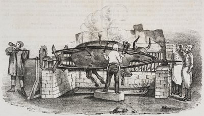 Asado colosal, litografía de Salvatore Puglia del Poliorama Pittoresco, n 4, 2 de septiembre de Salvatore Puglia