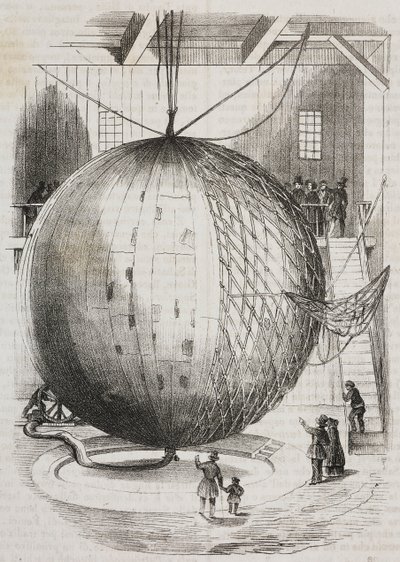 Globo aerostático de cobre inventado por Edmond Marey-Monge, Francia, litografía de Salvatore Puglia del Poliorama Pittoresco, n 41, 18 de mayo. de Salvatore Puglia