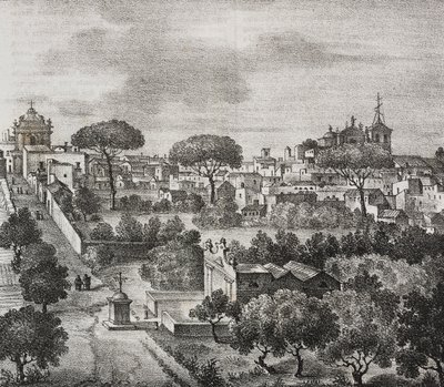 Vista este de Mesagne, Apulia, Italia, litografía de Salvatore Puglia de Poliorama Pittoresco, n 45, 15 de junio. de Salvatore Puglia