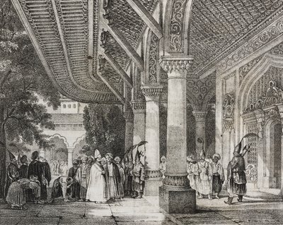 Vestíbulo de Serraglio, Turquía, desde el harén de la historia en Oriente, litografía de Poliorama Pittoresco, n 12, 28 de octubre de Salvatore Puglia