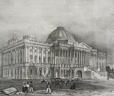 Fachada del edificio del Capitolio en Washington, EE.UU., litografía de Salvatore Puglia de Poliorama Pittoresco, n 42, 28 de mayo. de Salvatore Puglia